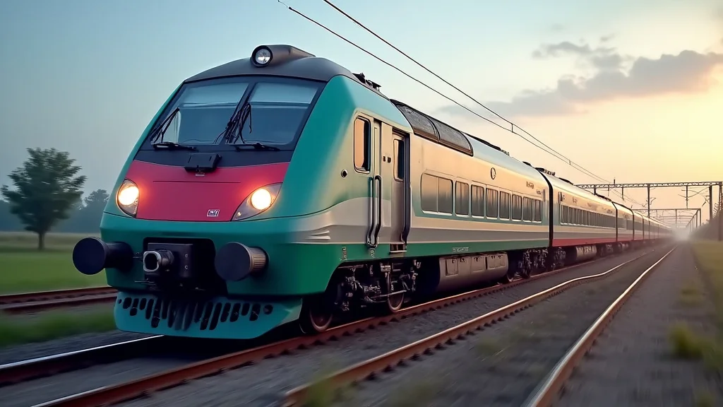 The image shows the sleek exterior of Bangladesh Railway's fastest train, explaining its features.